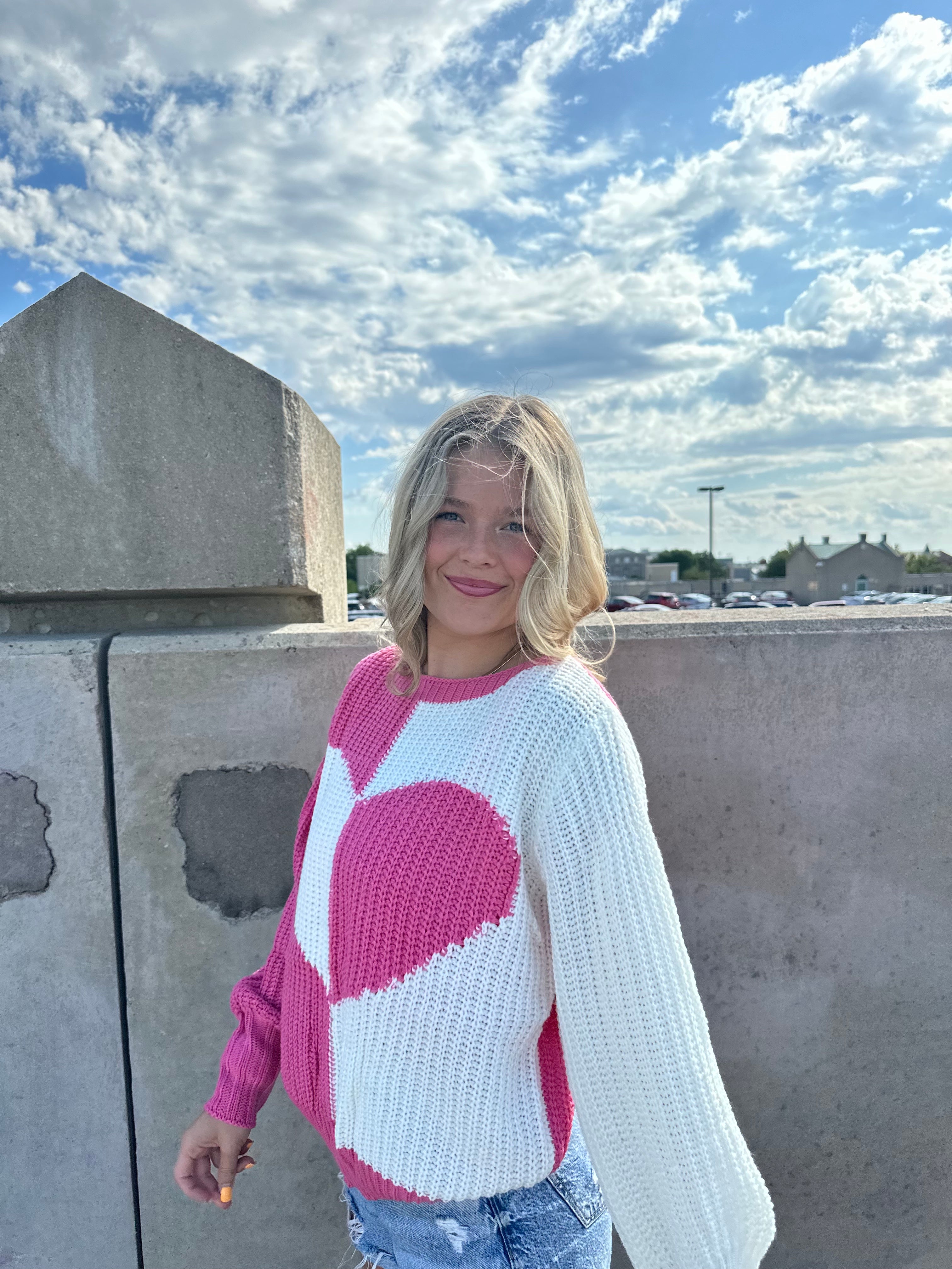 Rose Heart Contrast Knitted Sweater