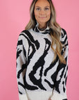 Zebra Print High Neck Sweater