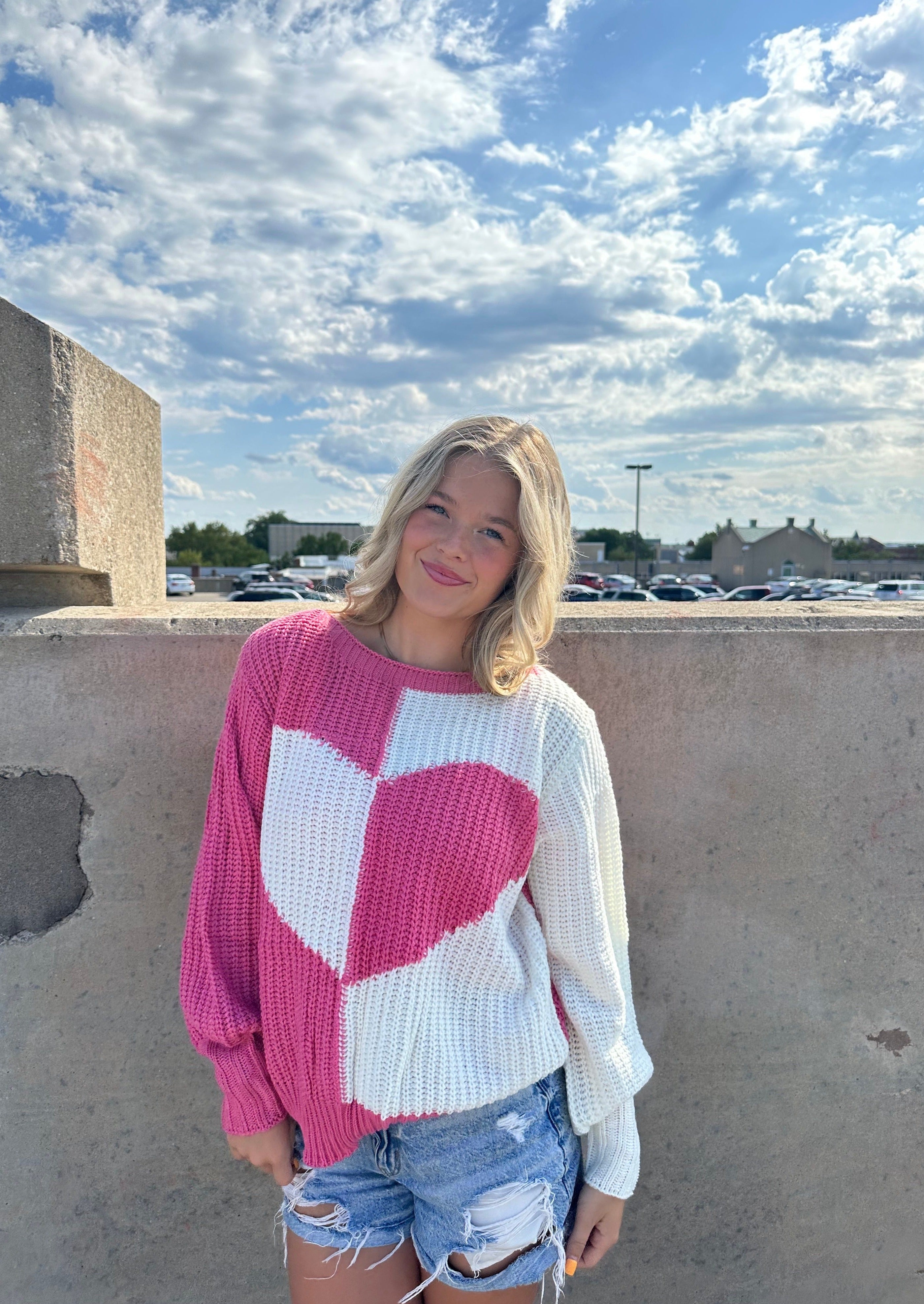 Rose Heart Contrast Knitted Sweater