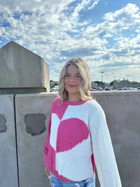 Thumbnail for Rose Heart Contrast Knitted Sweater