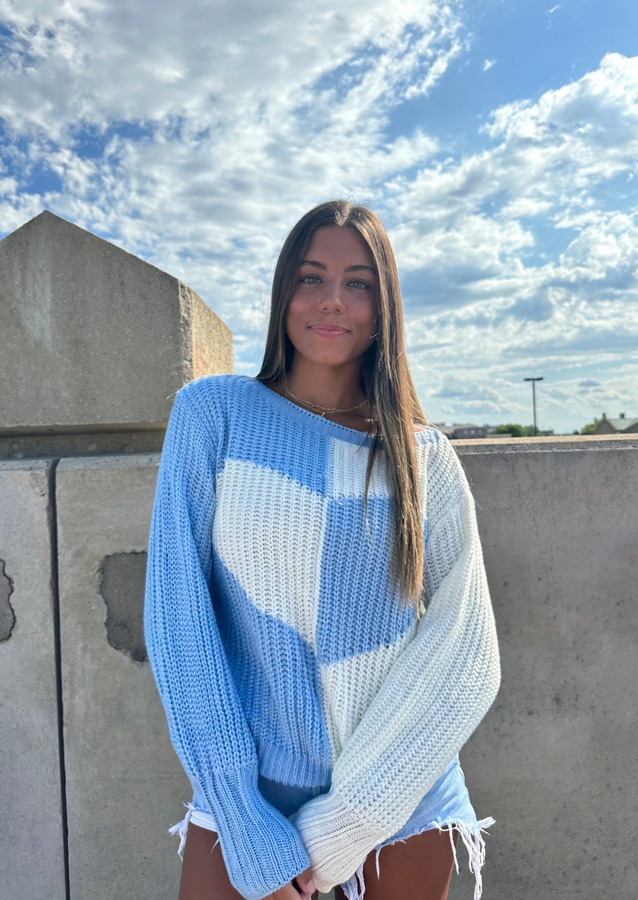 Sky Heart Contrast Knitted Sweater