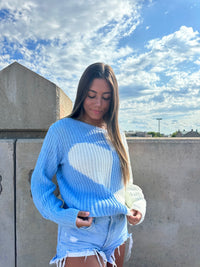 Thumbnail for Sky Heart Contrast Knitted Sweater