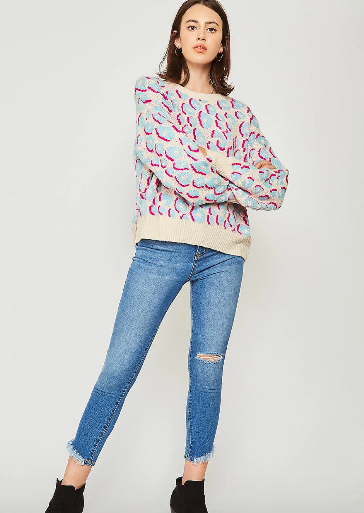 FALLING FOR YOU ANIMAL PRINT SWEATER